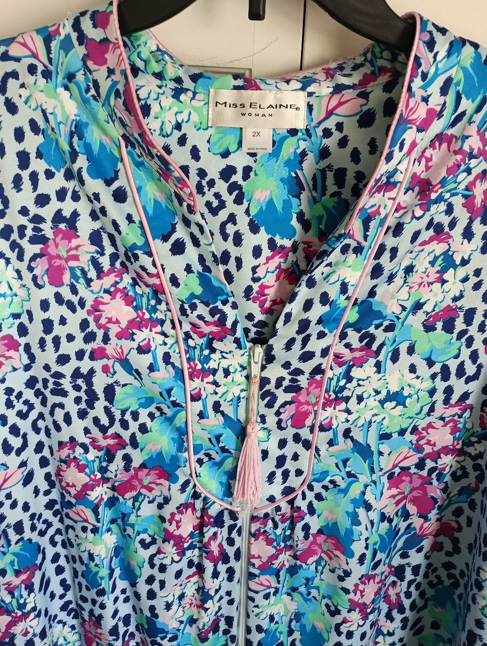 Women's Miss Elaine Floral Print Zip-Front Robe/Nightgown (2X) - Picture 3 of 15
